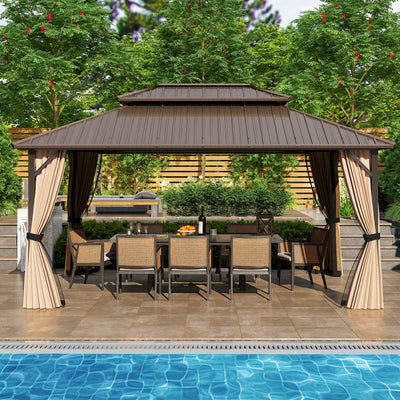 16 x 12 FT Hardtop Gazebo Outdoor Pergola for Patio Garden Deck Lawn Backyard Party Tent-Coffee