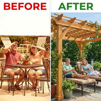 10 Ft. X 10 Ft. Traditional All Cedar Wood Outdoor Patio Pergola Shade Structure — Before & After