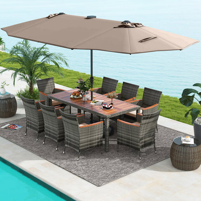 11 Pieces Patio Dining Set with 15 Feet Double-Sided Patio Umbrella Base Included