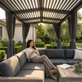 12X20 Louvered Pergola,Dark Grey Aluminum Frame with Adjustable Rainproof Roof, Featuring Waterproof Curtains and Nets