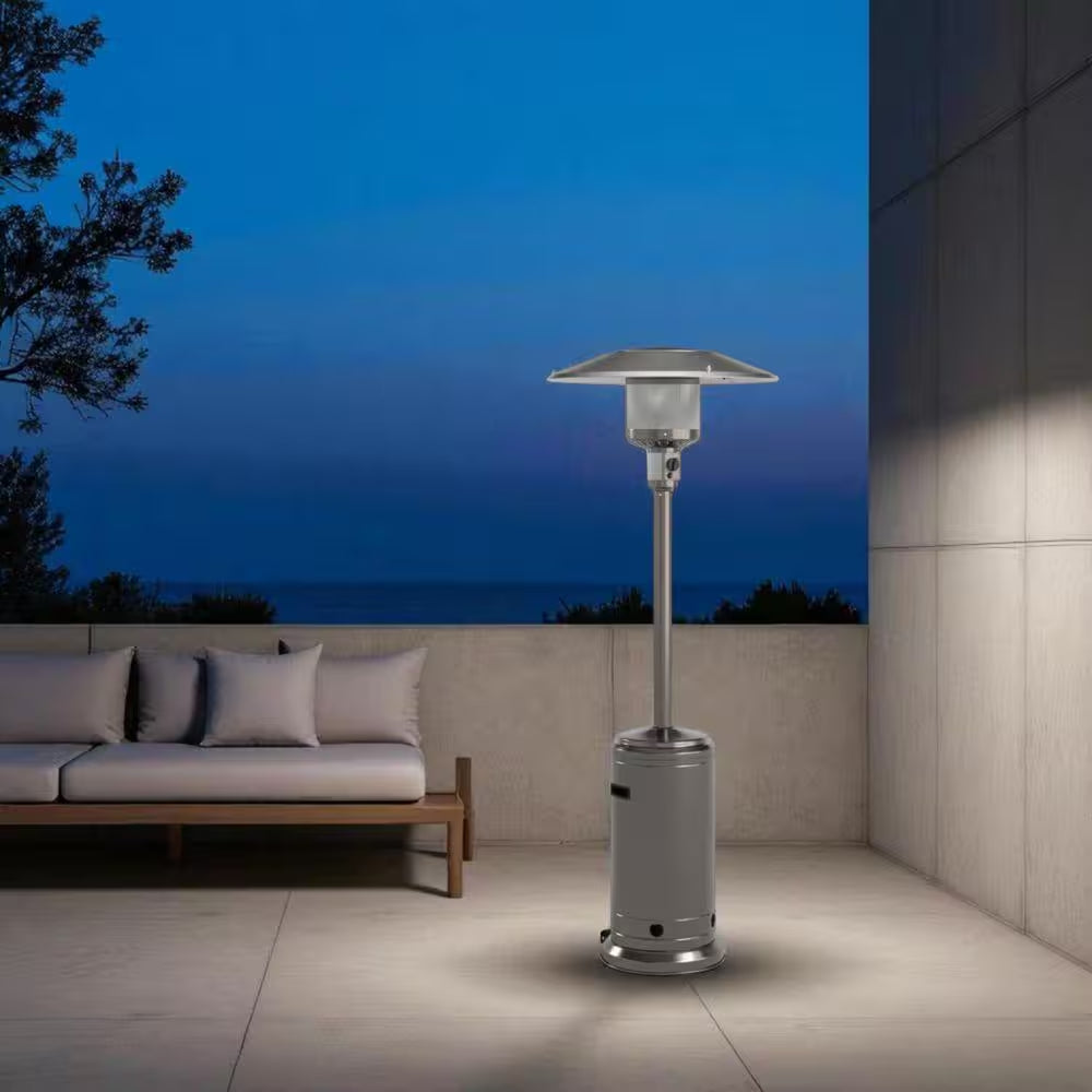 Gray 83 In. H 46000 BTU Outdoor Stainless Steel Propane Gas Standing Patio Heater with Wheels