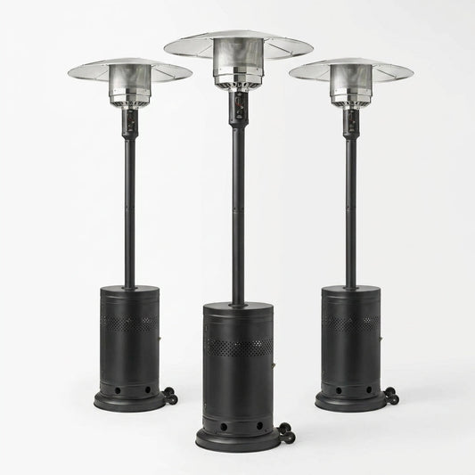 (3 Pack)  48,000 BTU Freestanding Metal Propane Patio Heater, Black — Studio Shot
