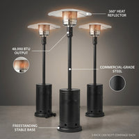 (3 Pack)  48,000 BTU Freestanding Metal Propane Patio Heater, Black — infographic