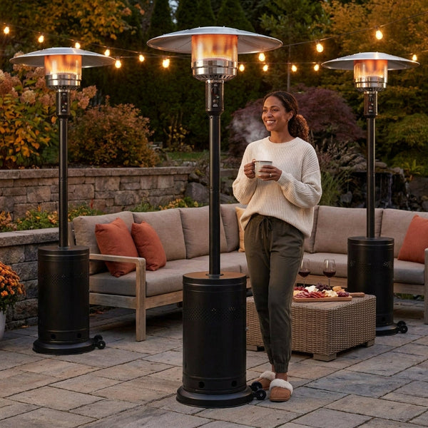 (3 Pack)  48,000 BTU Freestanding Metal Propane Patio Heater, Black