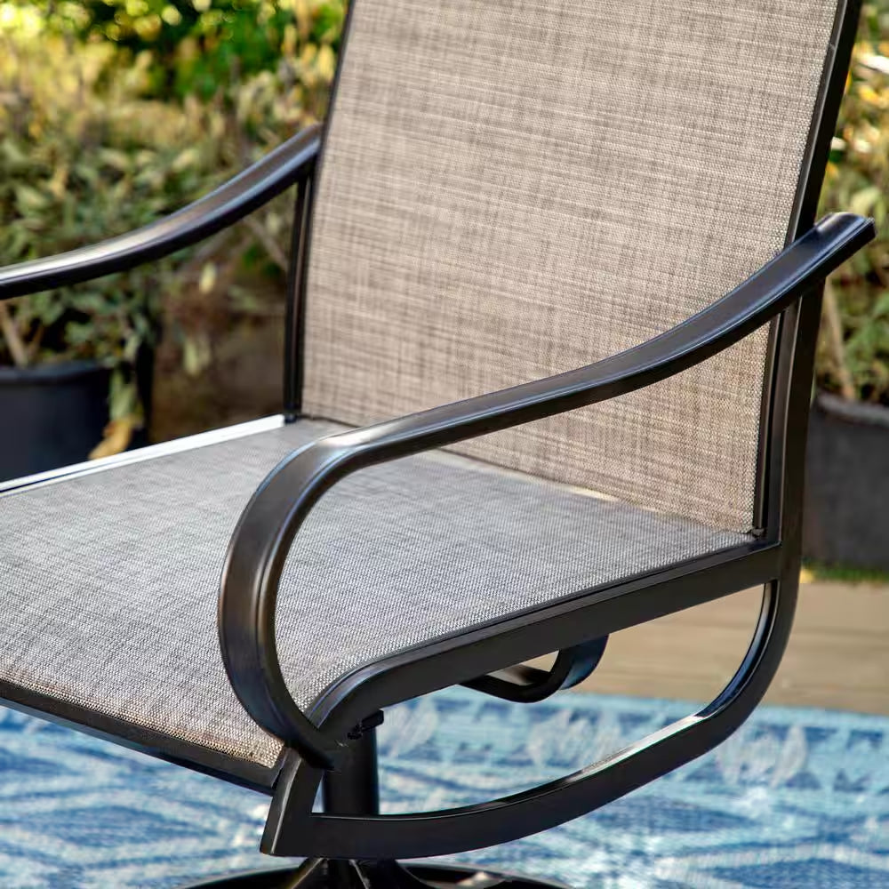 Black 9-Piece Metal Patio Outdoor Dining Set with Slat Square Table and Textilene Swivel Chairs