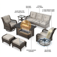 7 Piece Outdoor Patio Furniture Set, Patio Furniture Set with Fire Pit Table Rattan Wicker Patio Furniture Set, Brown Wicker & Beige Cushion — How It Works