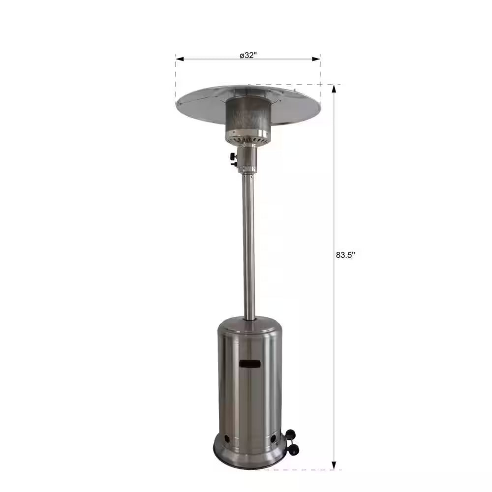 Gray 83 In. H 46000 BTU Outdoor Stainless Steel Propane Gas Standing Patio Heater with Wheels