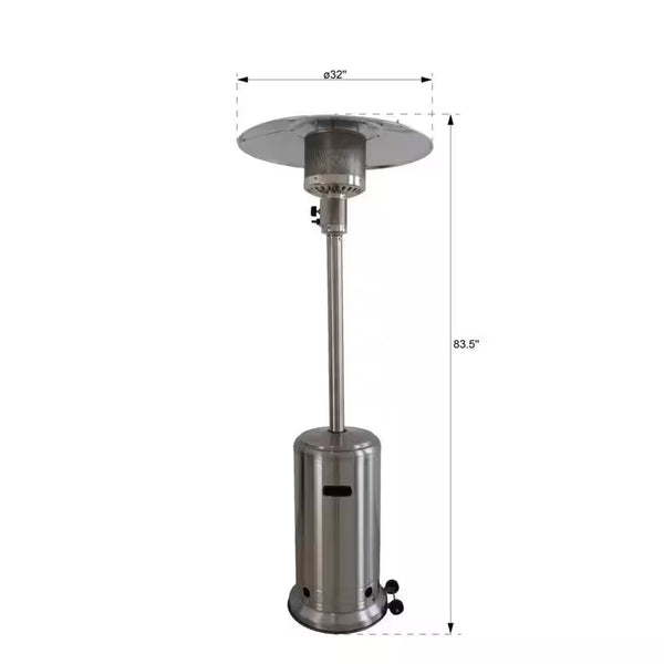 Gray 83 In. H 46000 BTU Outdoor Stainless Steel Propane Gas Standing Patio Heater with Wheels