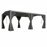 12X20 Louvered Pergola,Dark Grey Aluminum Frame with Adjustable Rainproof Roof, Featuring Waterproof Curtains and Nets