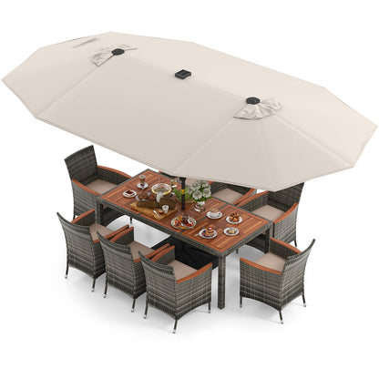 11 Pieces Patio Dining Set with 15 Feet Double-Sided Patio Umbrella Base Included